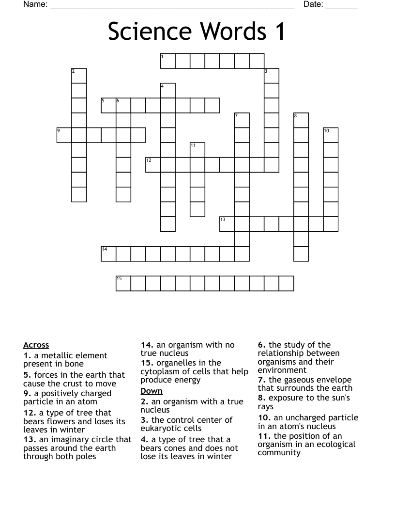 Science Words 1 Crossword
