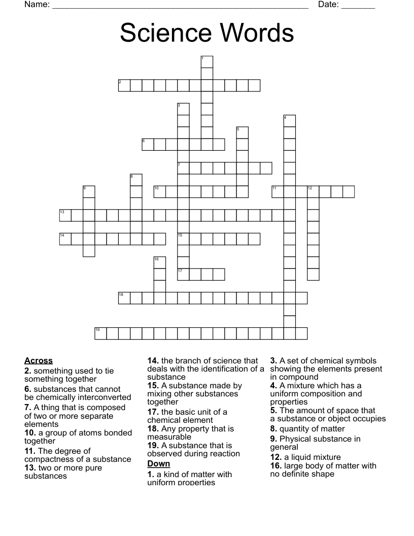 Science Words Crossword