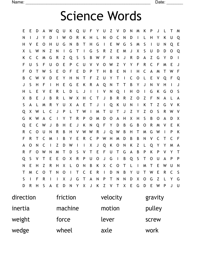 Science Words Word Search
