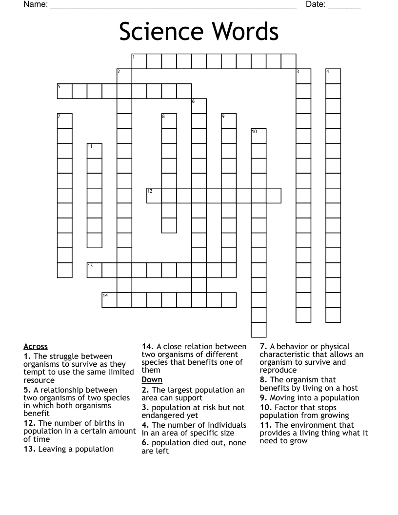 Science Words Crossword