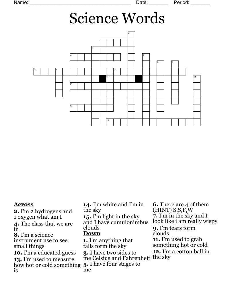 Science Words Crossword