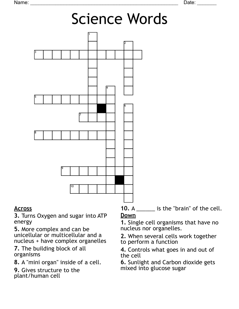 Science Words Crossword