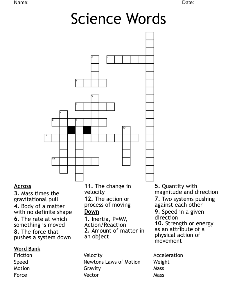 Science Words Crossword
