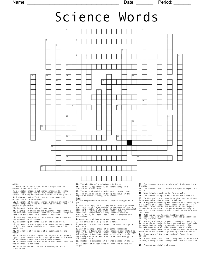 Science Words Crossword