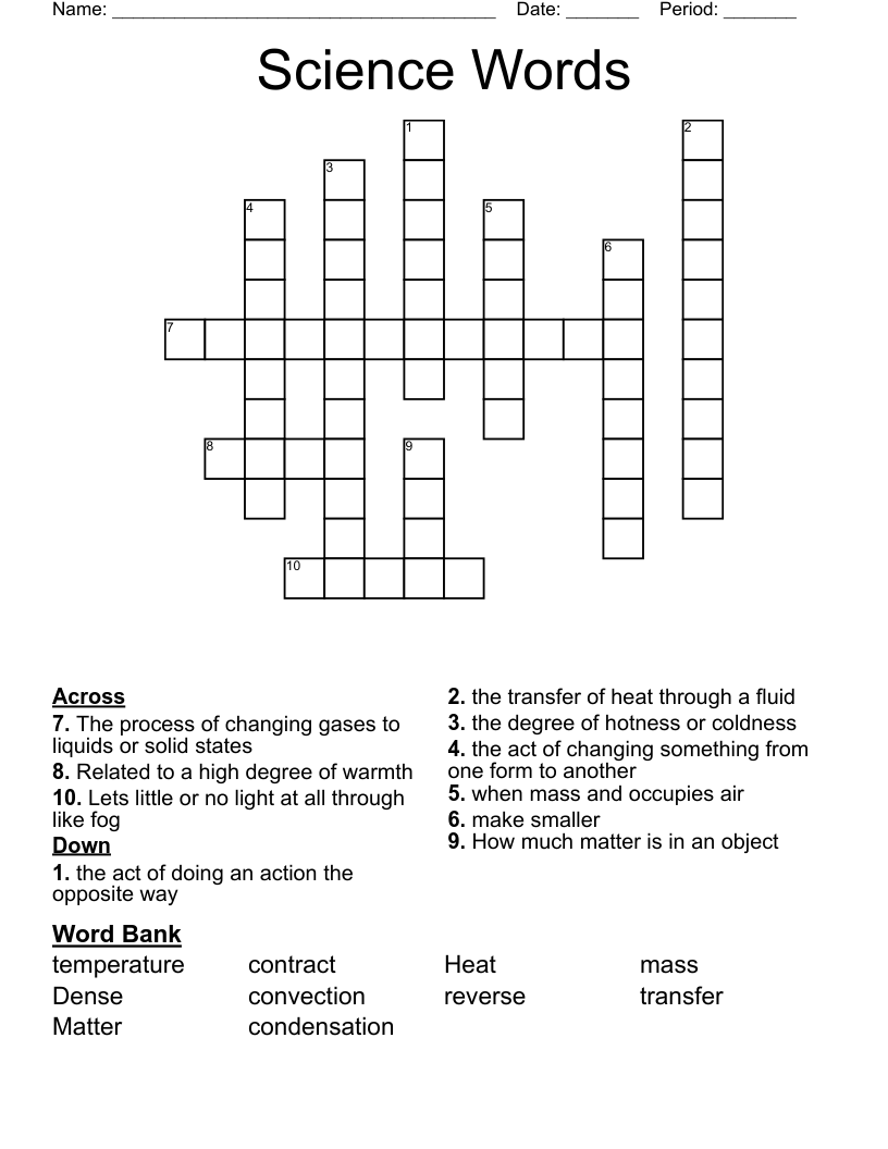 Science Words Crossword