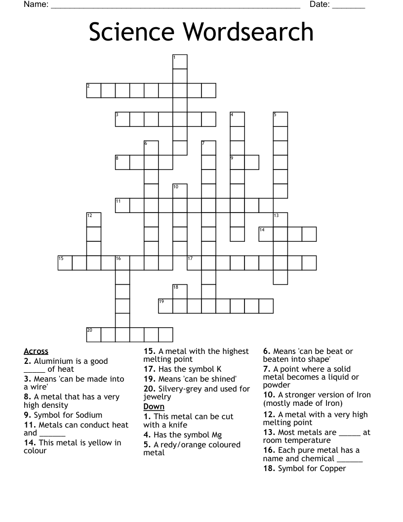 Science Wordsearch Crossword