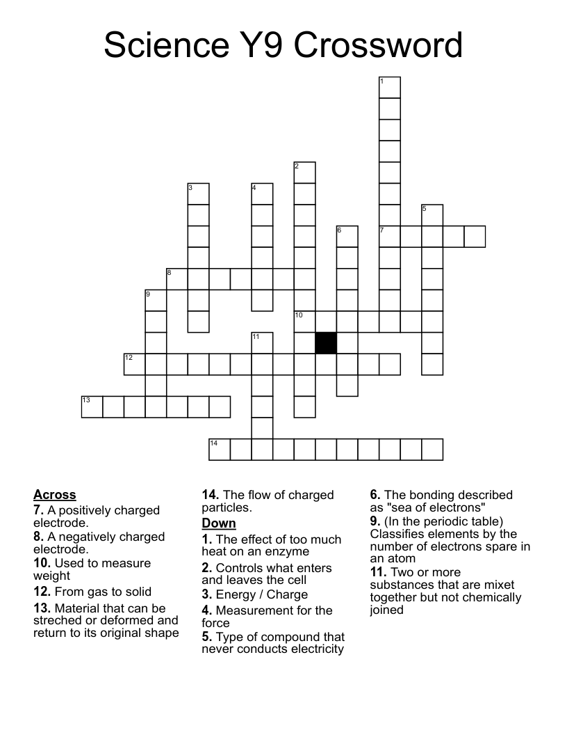 Science Y9 Crossword