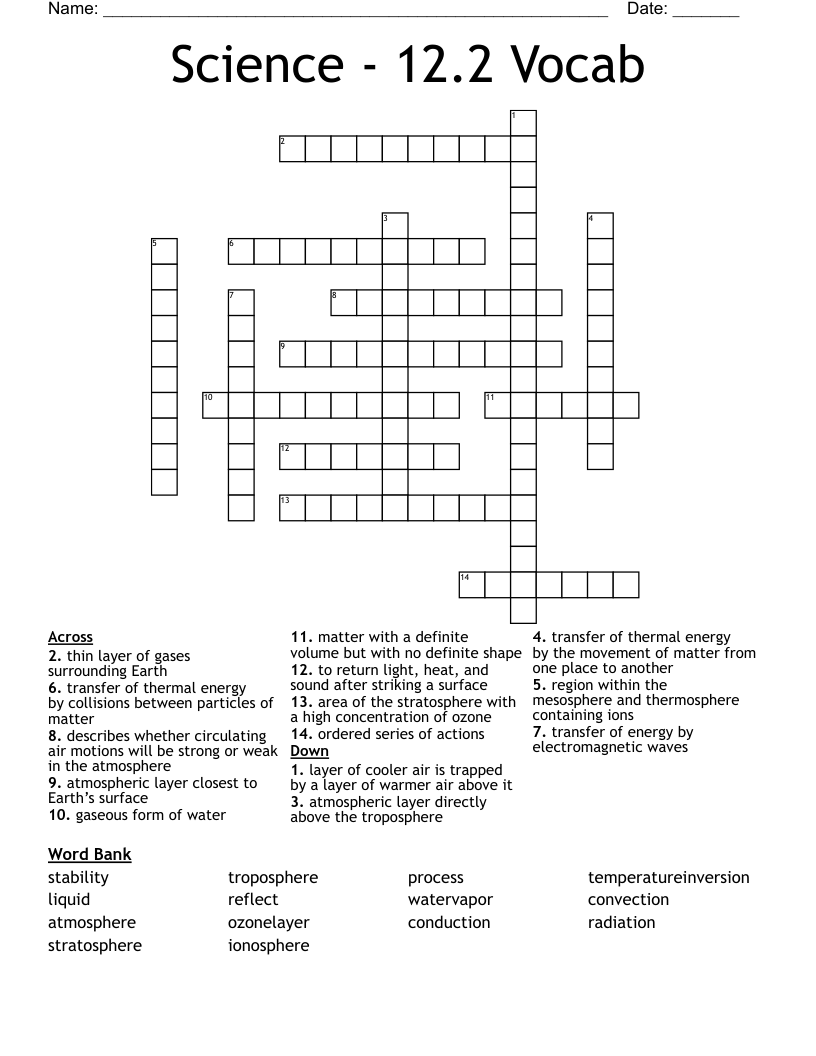 Science - 12.2 Vocab Crossword