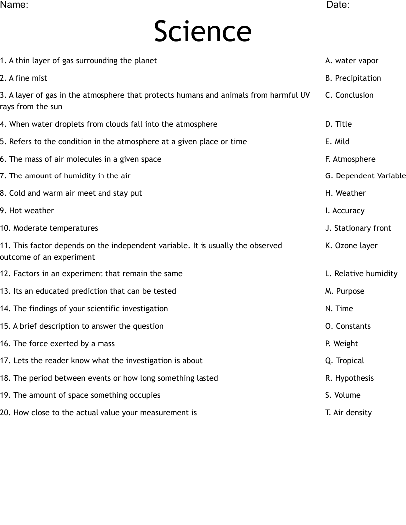 Science  Worksheet