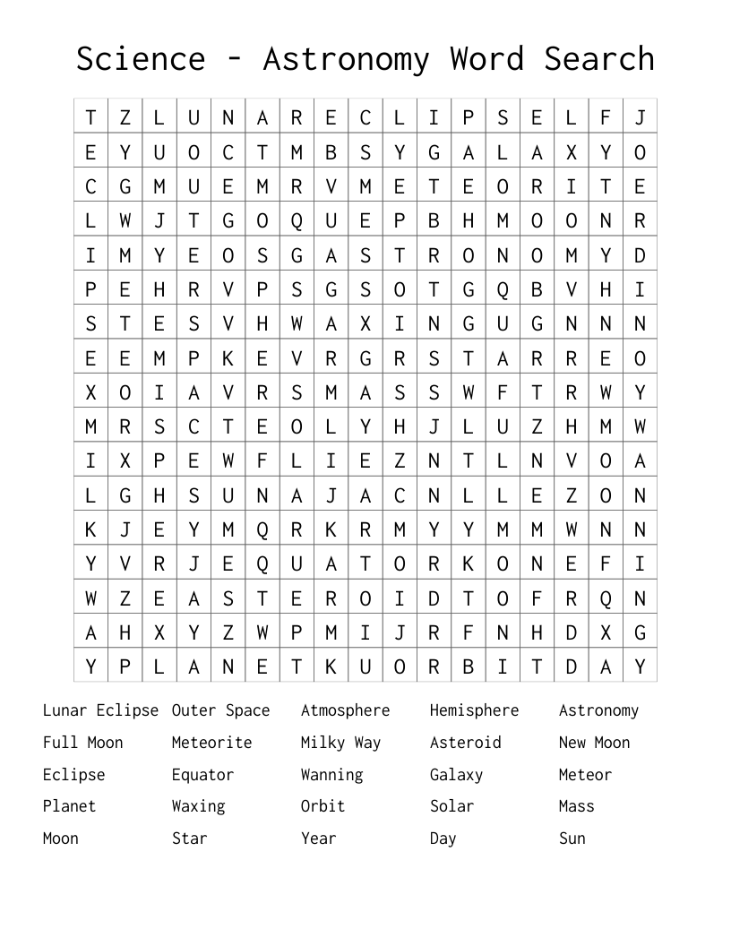 Science - Astronomy Word Search
