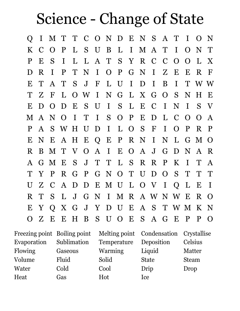 Science - Change of State Word Search