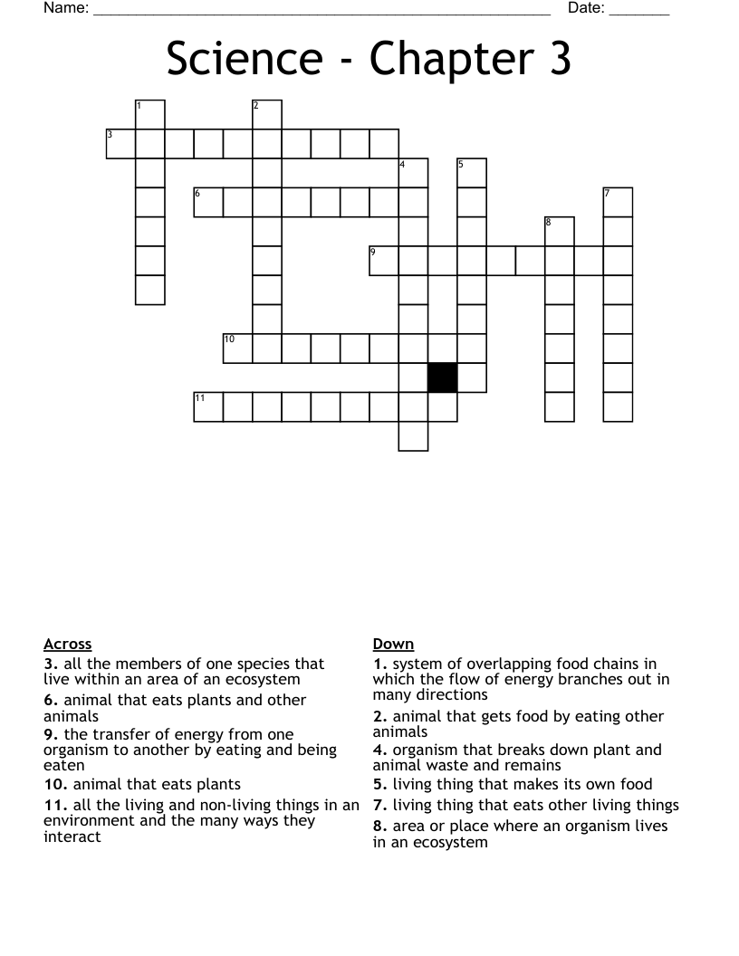 Science - Chapter 3 Crossword