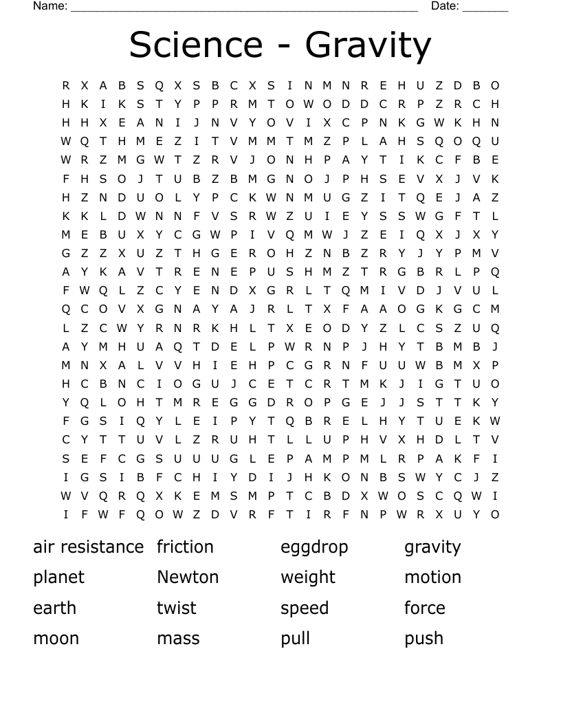 Science - Gravity Word Search