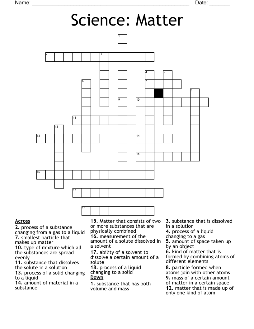 Science:  Matter Crossword