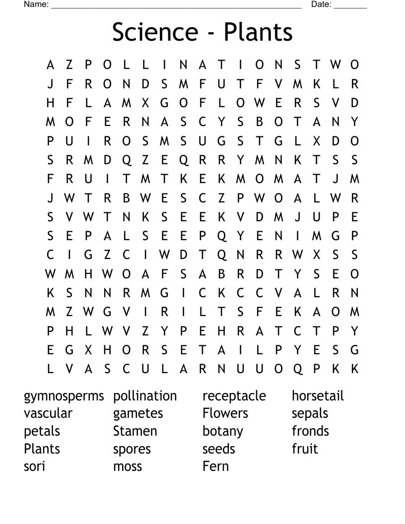 Science - Plants Word Search