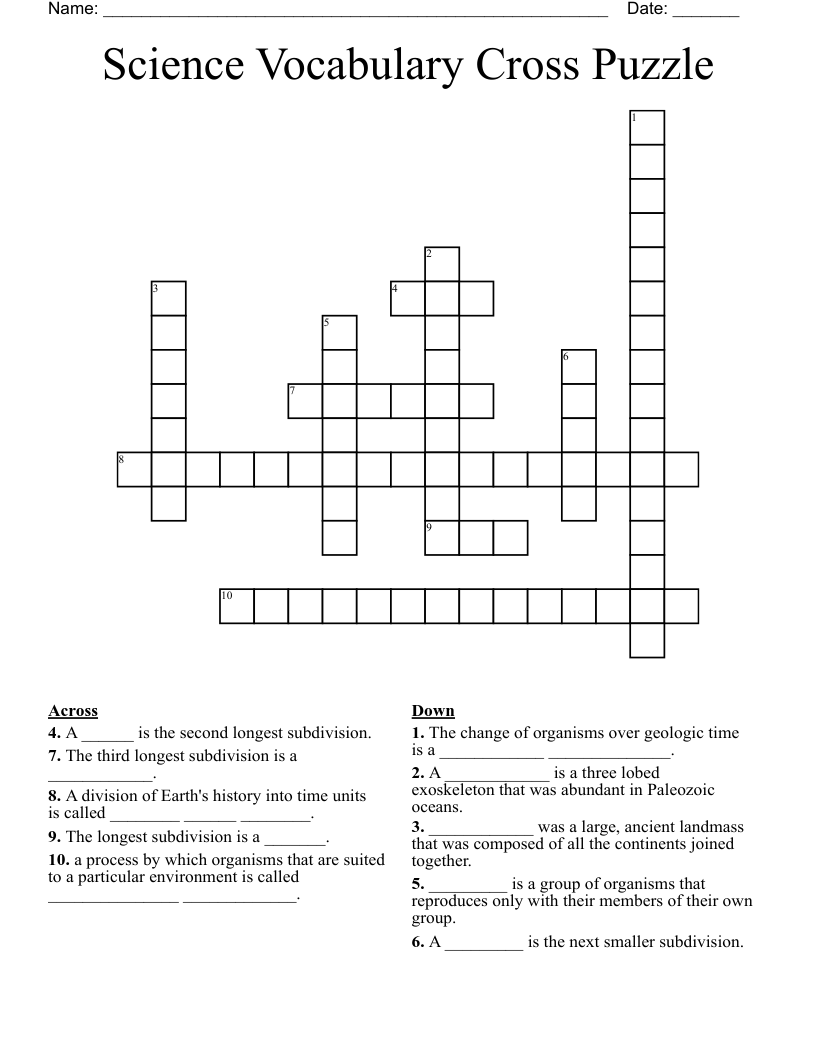 Science  Vocabulary Cross  Puzzle  Crossword