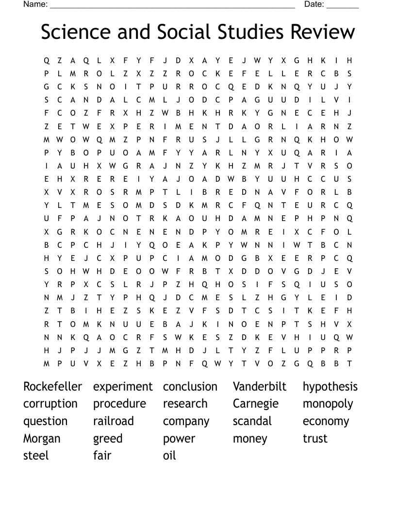 Science and Social Studies Review Word Search
