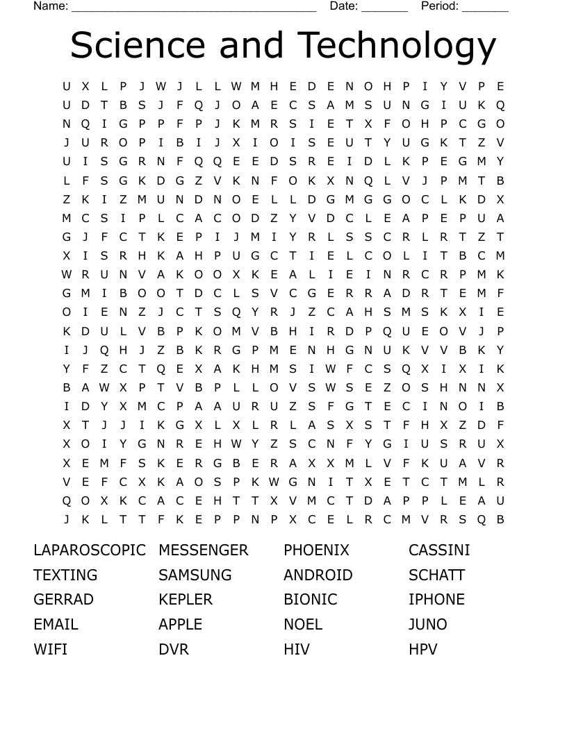 Science and Technology  Word Search