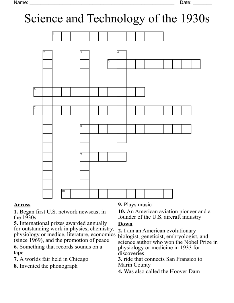 Science and Technology of the 1930s Crossword