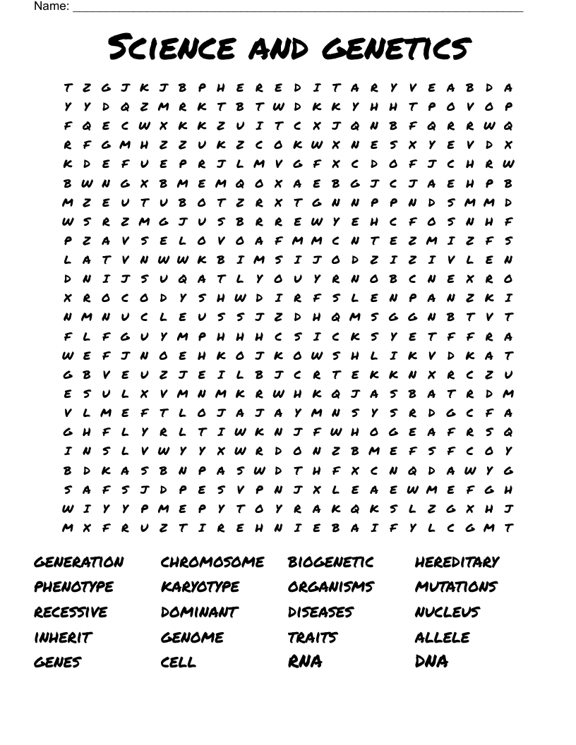 Science and genetics Word Search