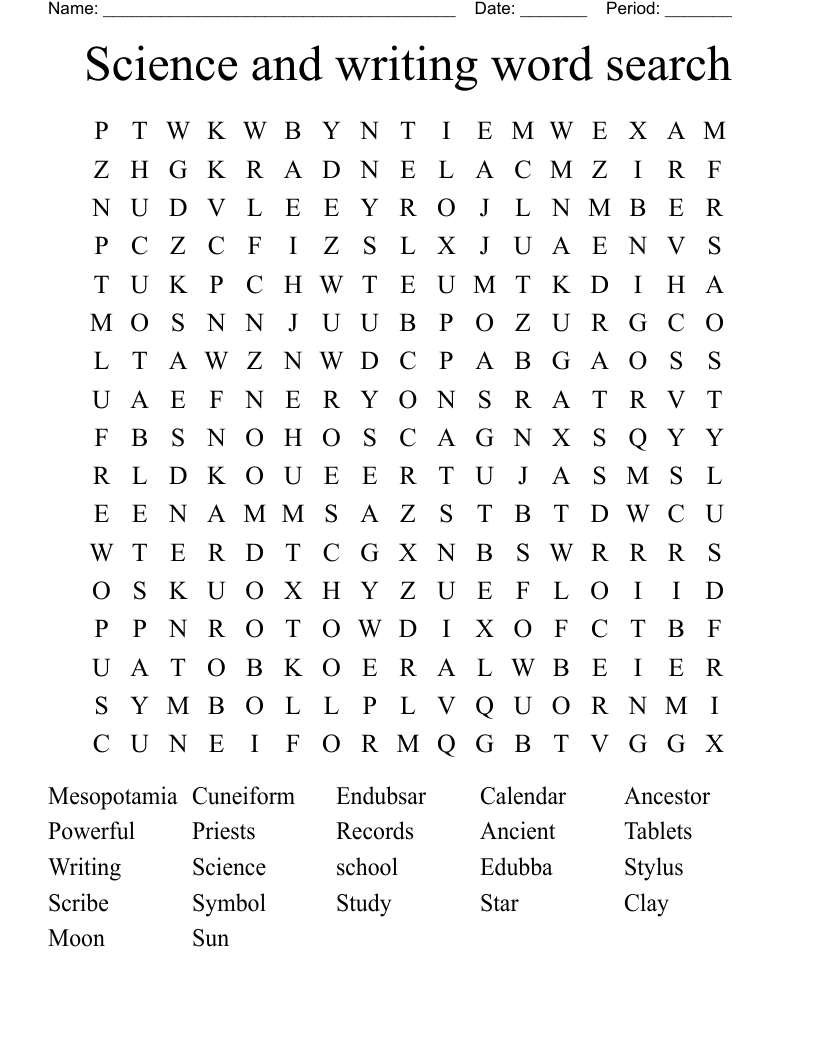 Science and writing word search