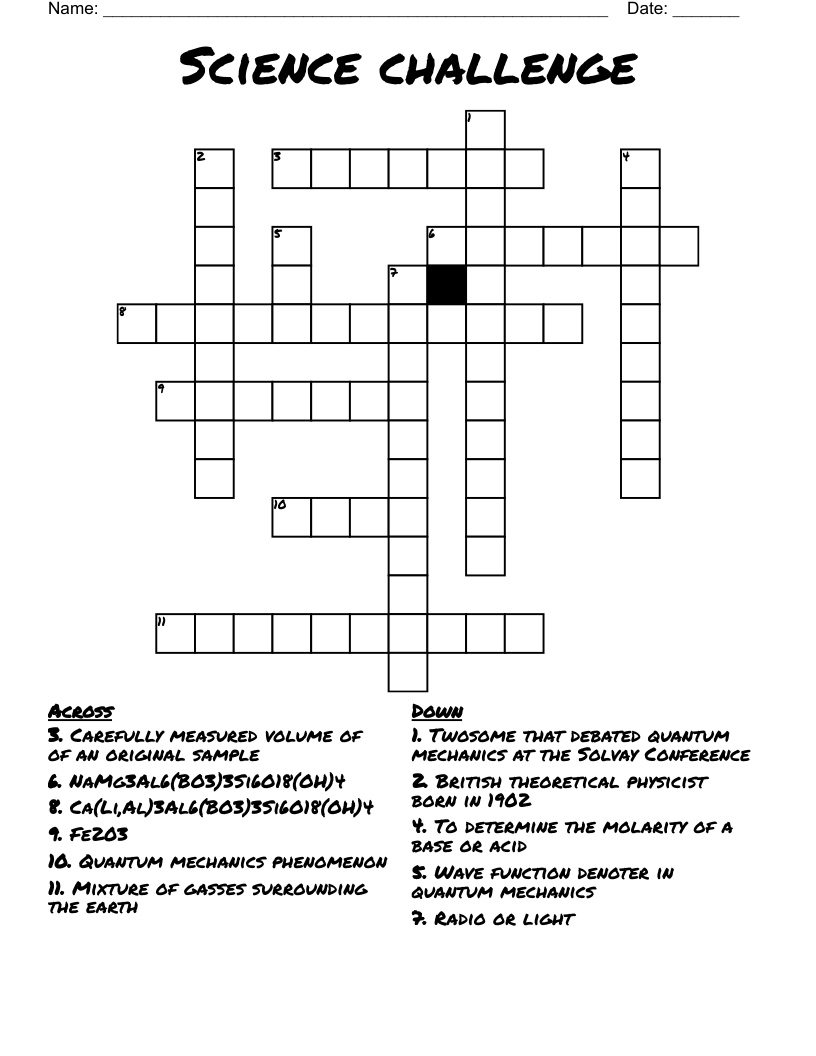 Science challenge Crossword