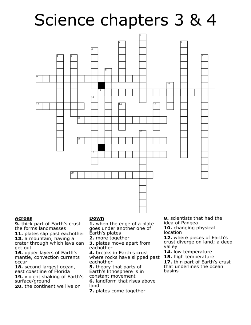 Science chapters 3 & 4 Crossword