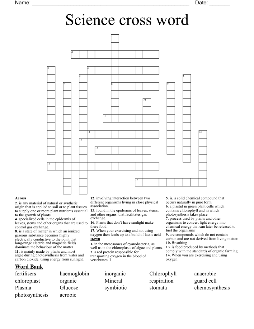 Science cross word
