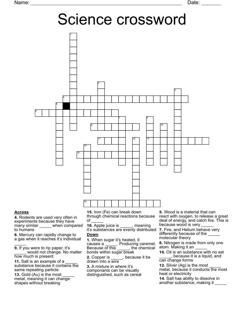 Science crossword
