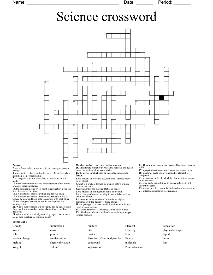 Science crossword