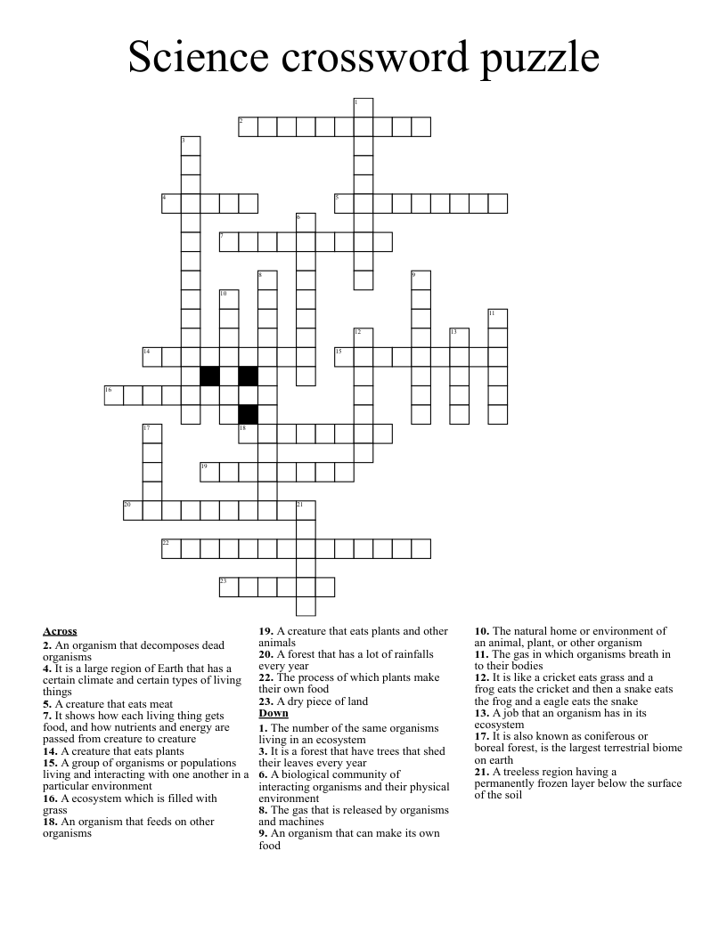 Science crossword puzzle