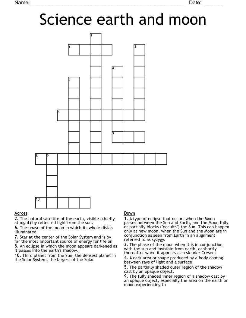 Science earth and moon Crossword
