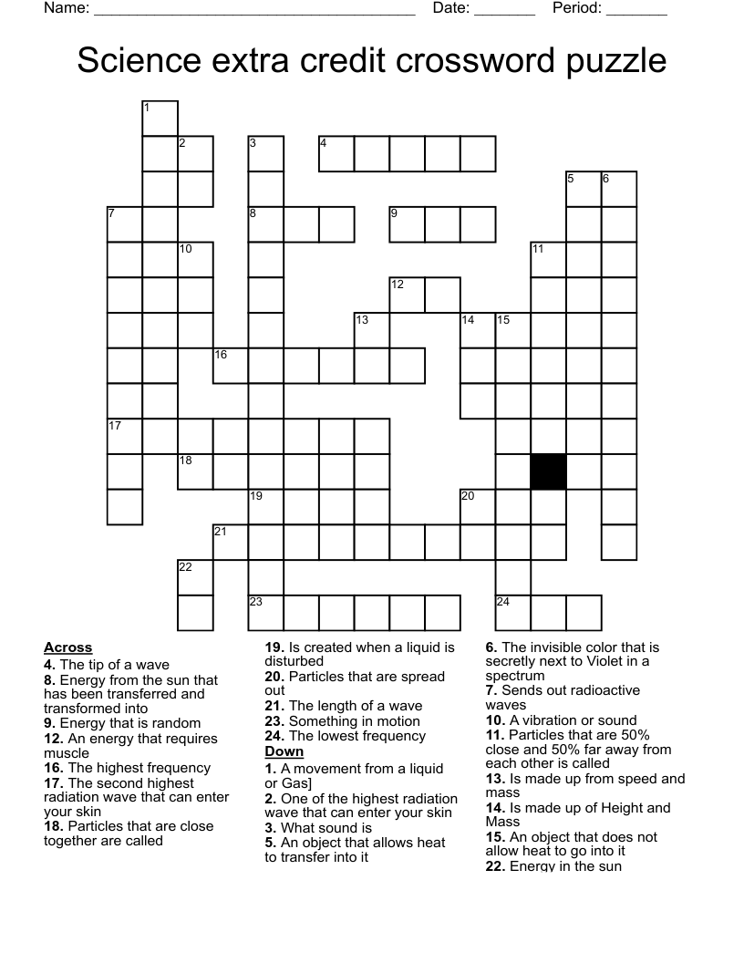 Science extra credit crossword puzzle