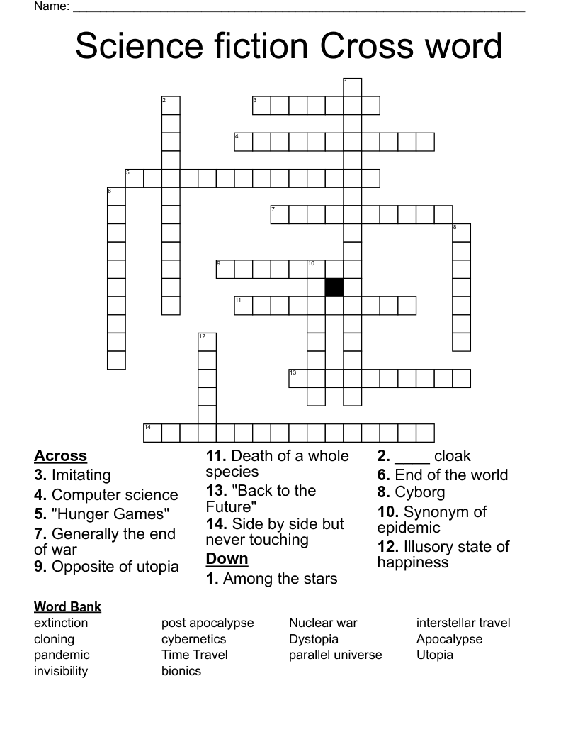 Science fiction Cross word