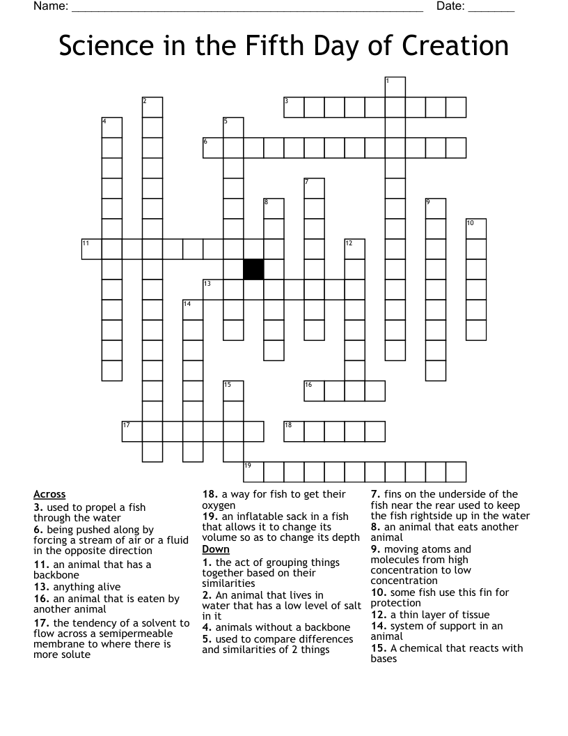 Science in the Fifth Day of Creation Crossword