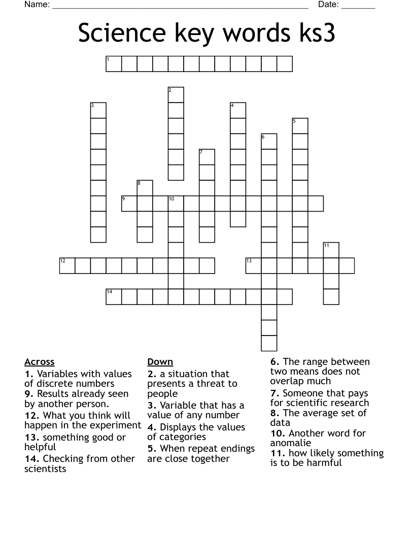 Science key words ks3 Crossword