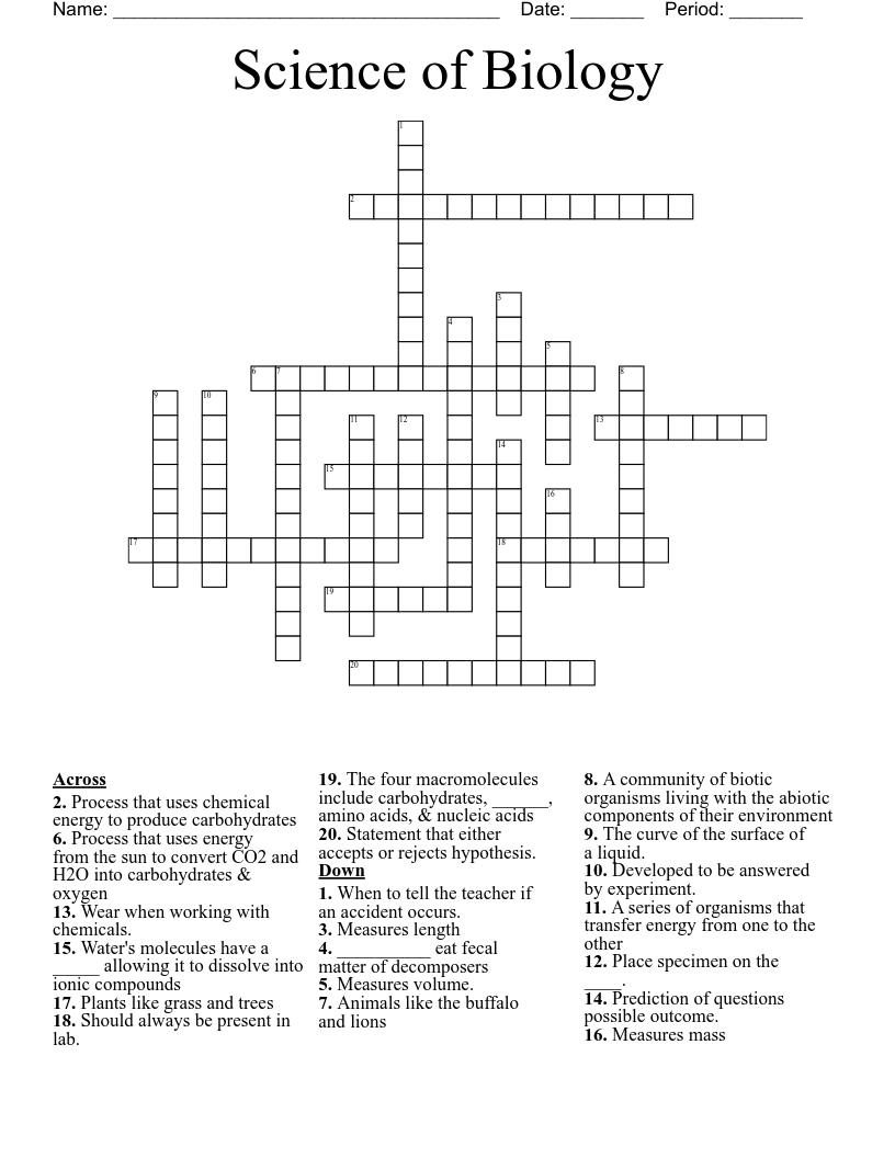 Science of Biology Crossword