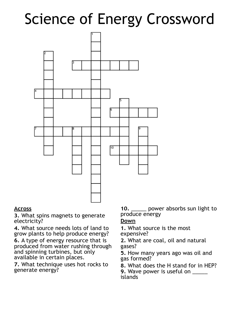 Science of Energy Crossword