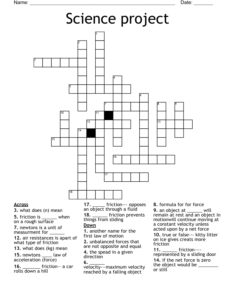 Science project Crossword