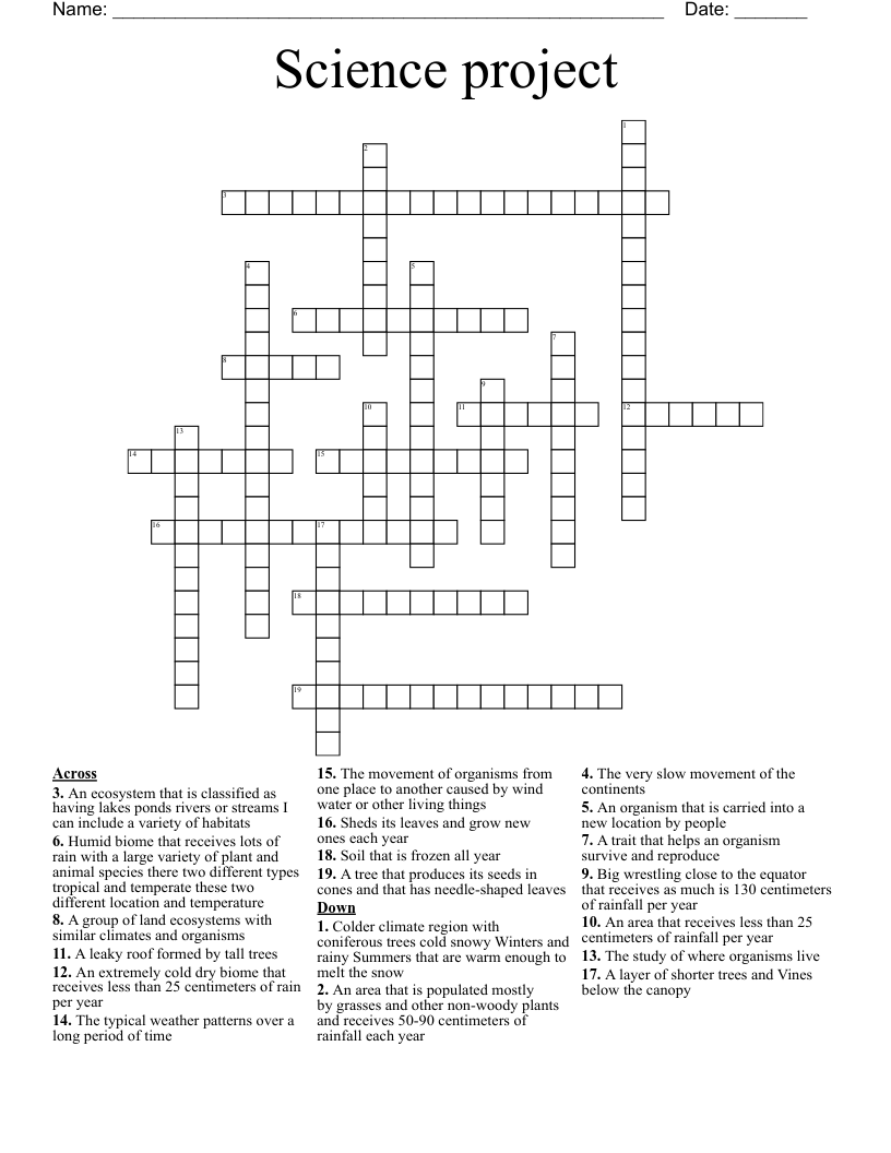 Science project Crossword