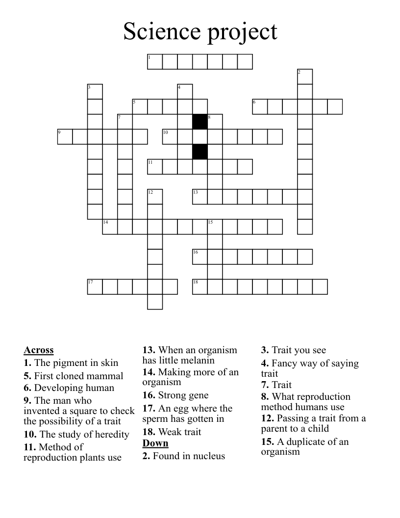Science project Crossword