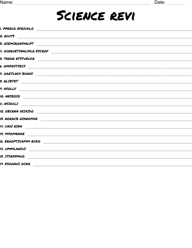 Science revi Word Scramble