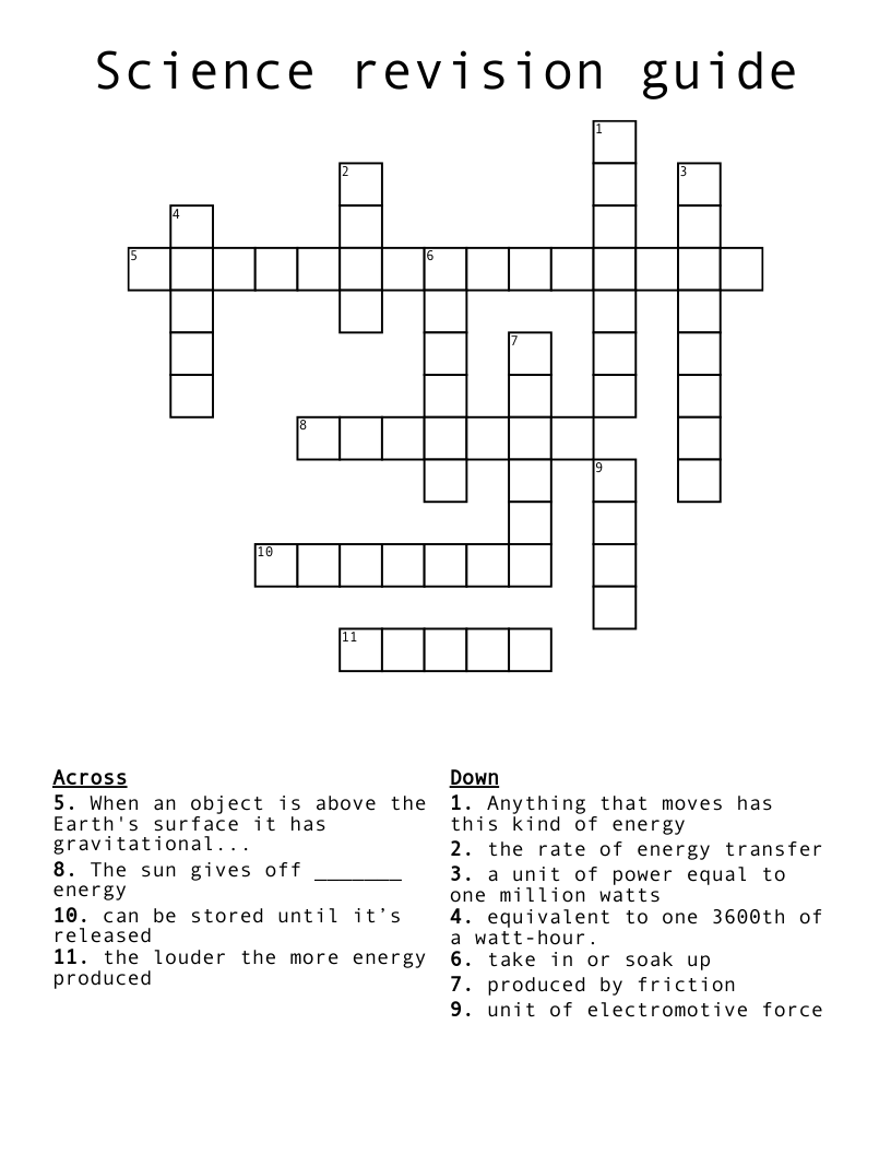 Science revision guide Crossword