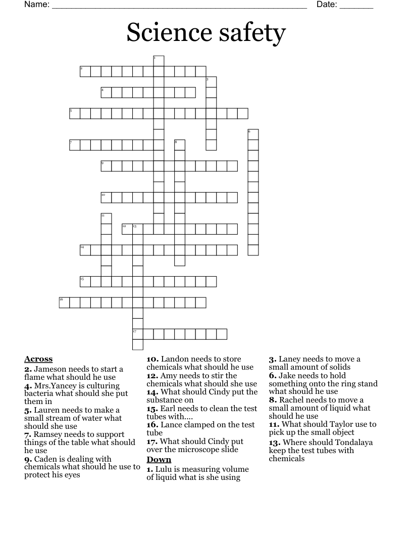 Science safety Crossword