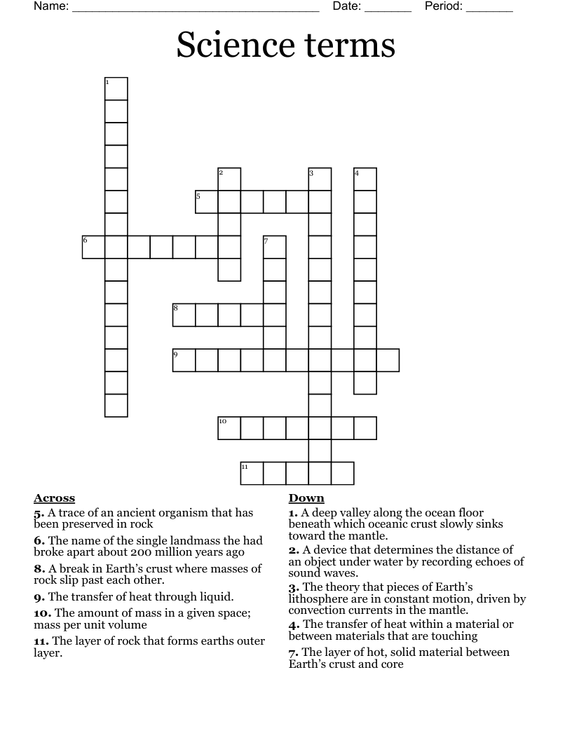 Science terms Crossword