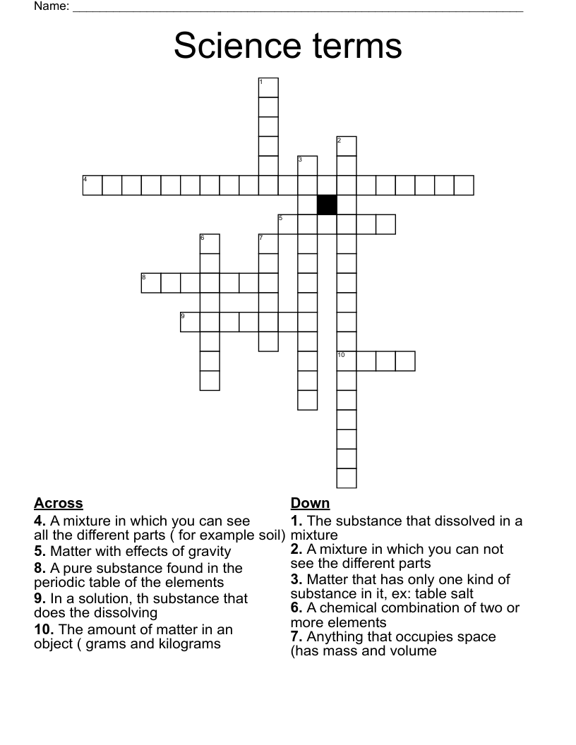 Science terms  Crossword