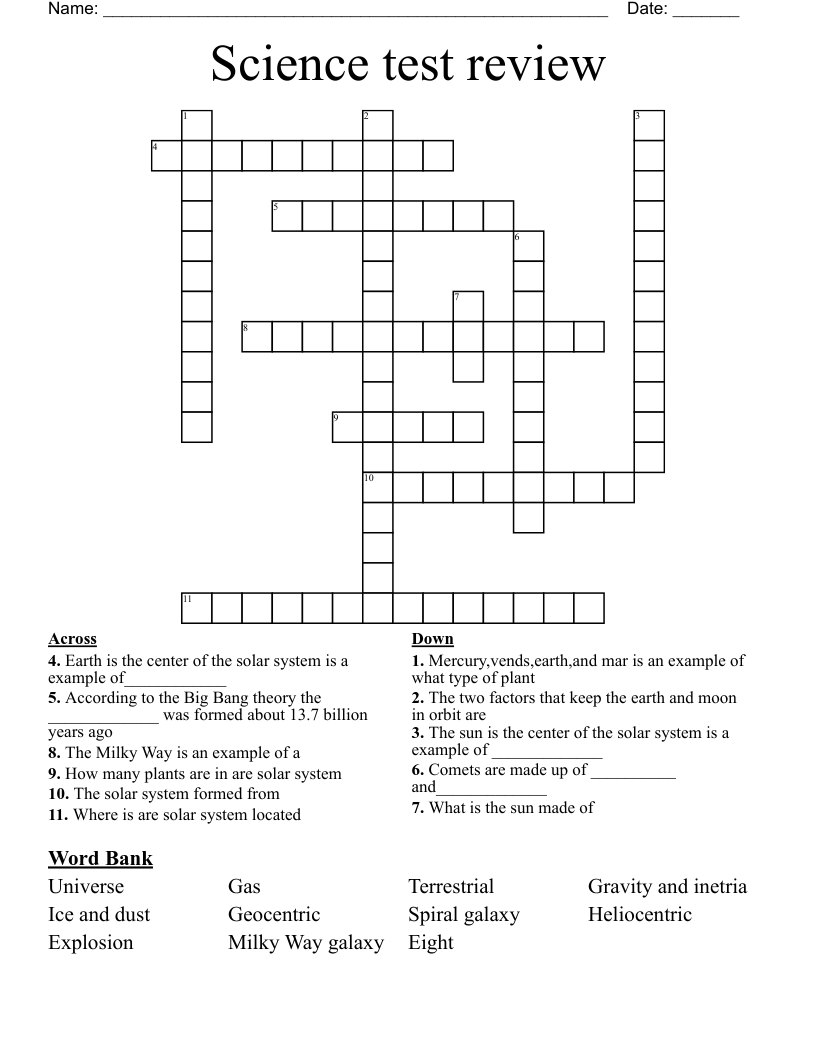 Science test review  Crossword