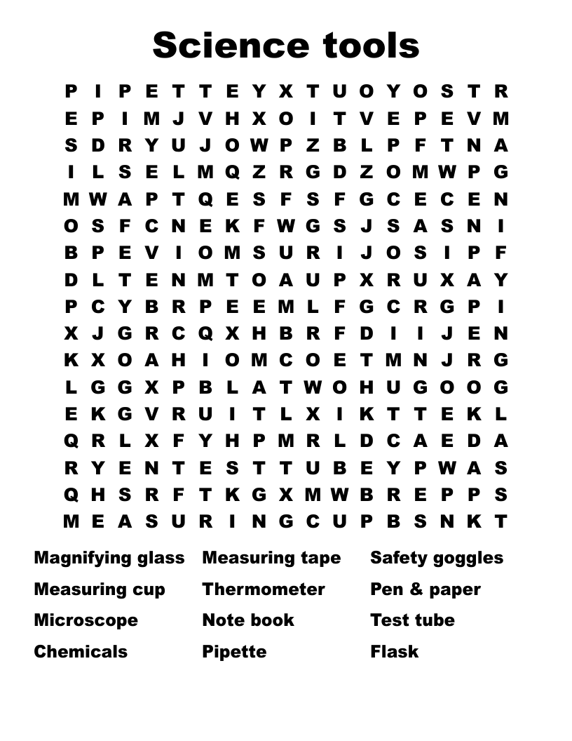 Science tools Word Search