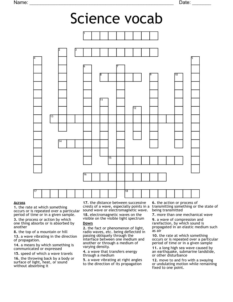Science vocab Crossword