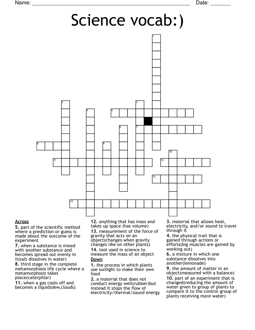 Science vocab:) Crossword
